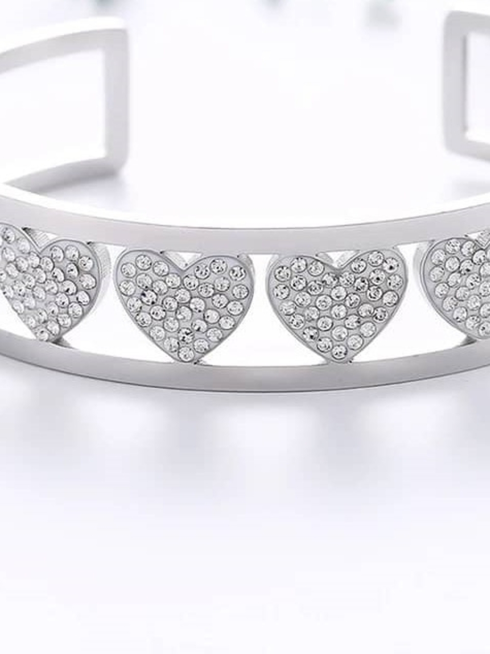 Silver Heart Crystal Open Cuff Bracelet